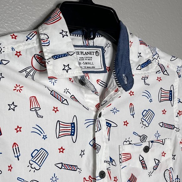 Free Planet White Button Down Patriotic Picnic Summer Size XS - Picture 3 of 11